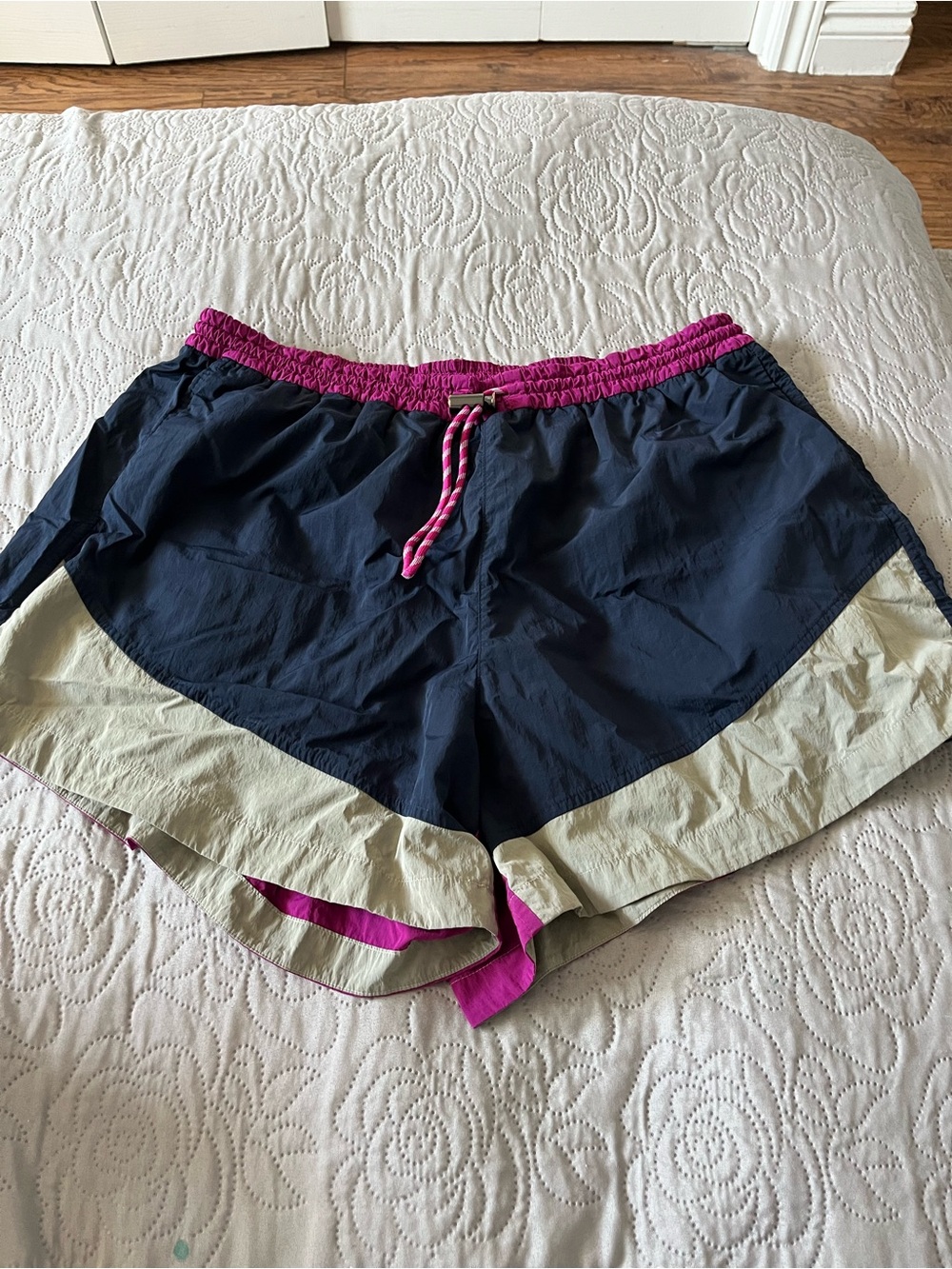 lululemon athletica Navy Shorts with Fuchsia Waistband and Cream Trim